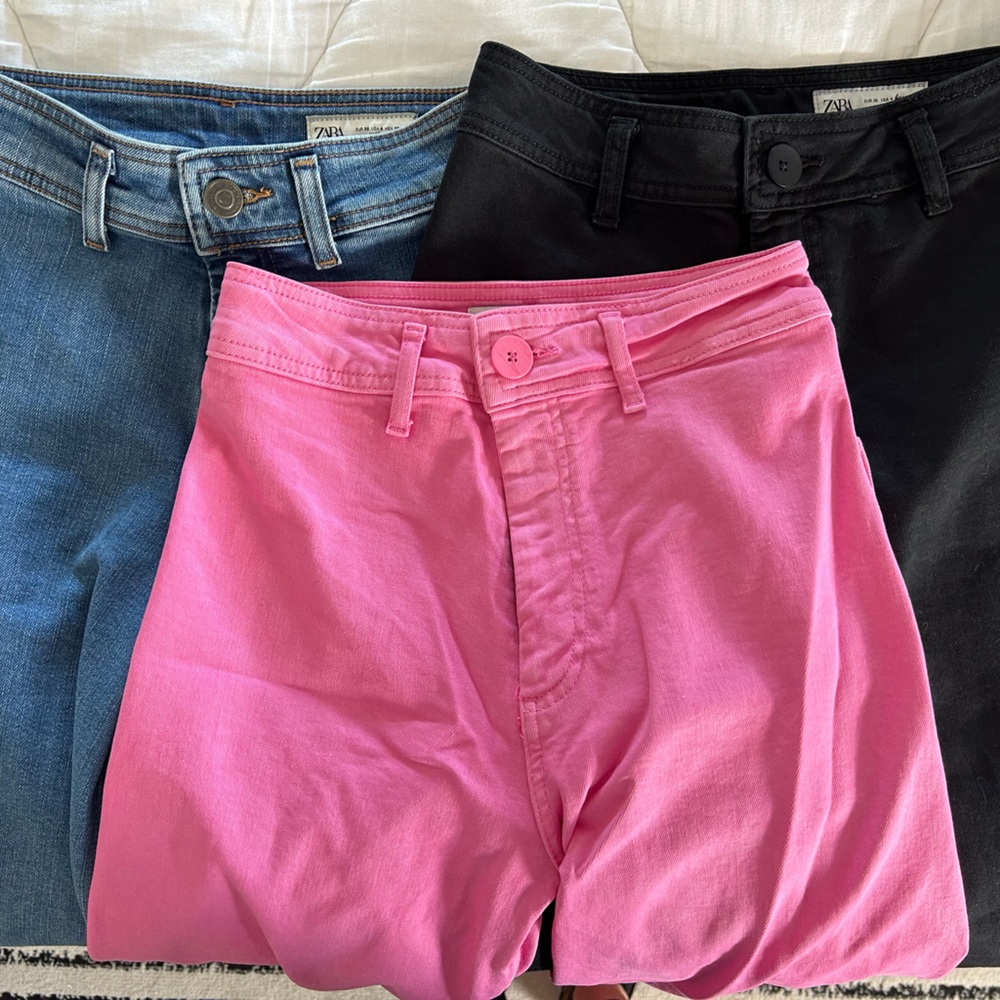 Zara Women's Ankle Jeans - Black, Pink, and Blue